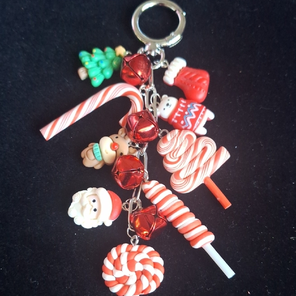 Festive Holiday Bag Charm Keychain with Charms